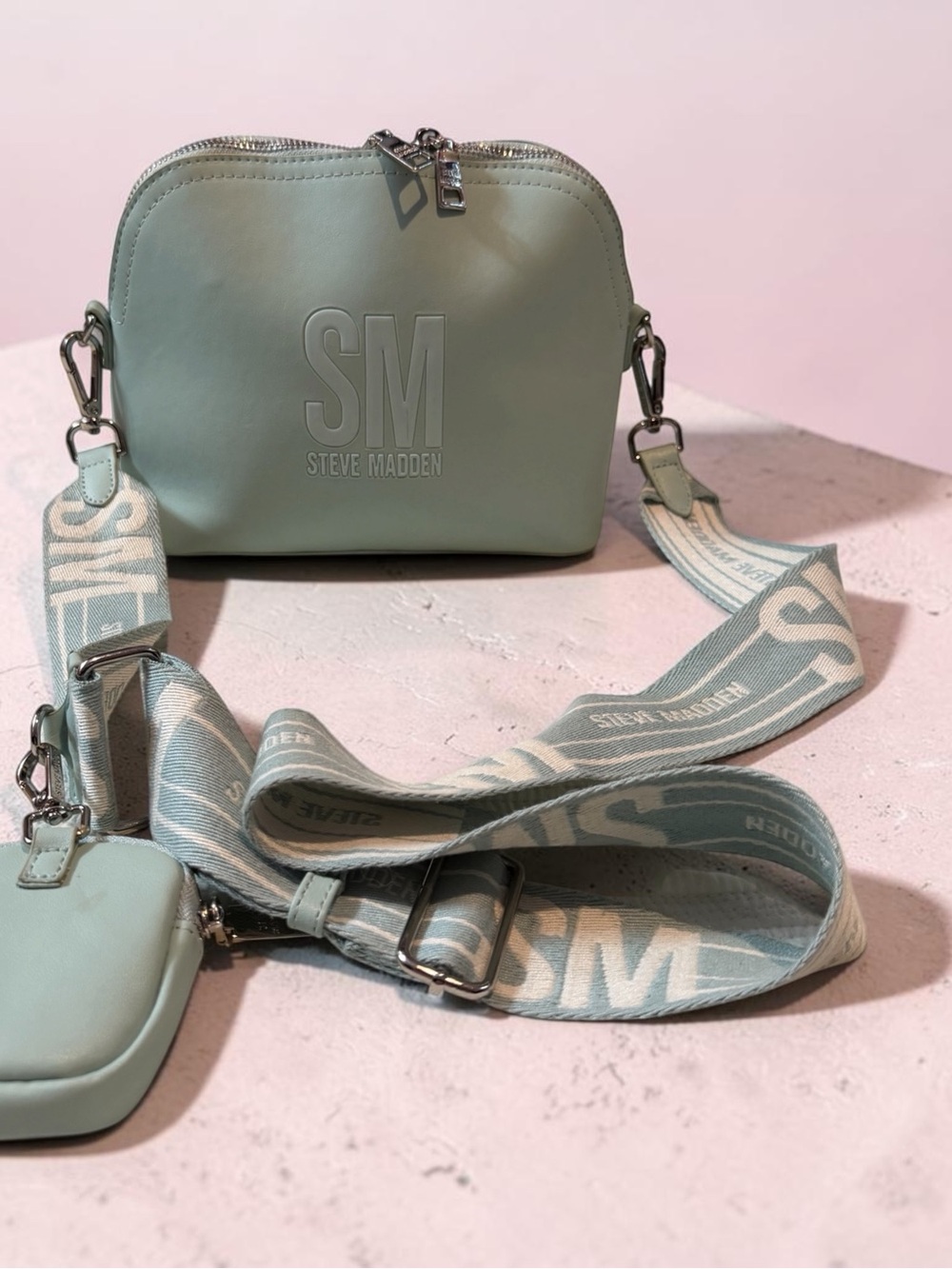 Steve Madden Mint Green Crossbody Bag with Branded Strap